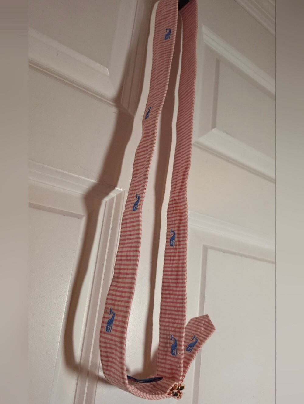 Vineyard Vines Pink White Striped Whale Adjustable Belt XL